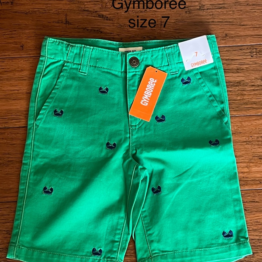 Gymboree Vibrant Green Shorts with Navy Crab Design NWT